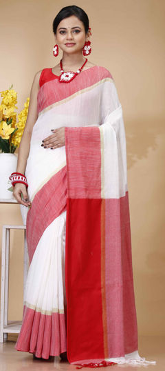 White and Off White color Saree in Cotton fabric with Printed work