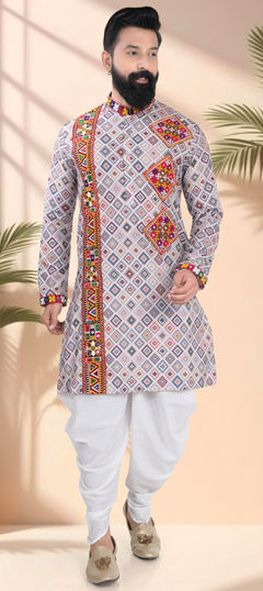 Multicolor color Dhoti Kurta in Cotton fabric with Embroidered, Lace, Mirror, Patch work