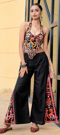 Black and Grey color Salwar Kameez in Cotton fabric with Embroidered, Mirror work