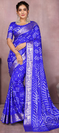 Blue color Saree in Art Silk fabric with Bandhej, Printed work