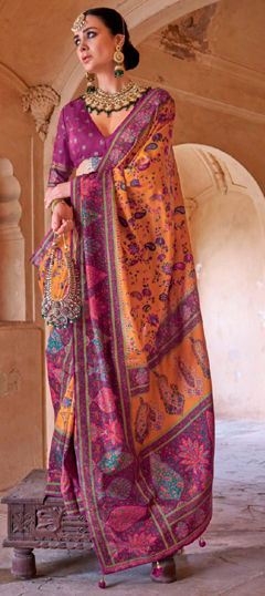 Orange color Saree in Art Silk fabric with Printed work