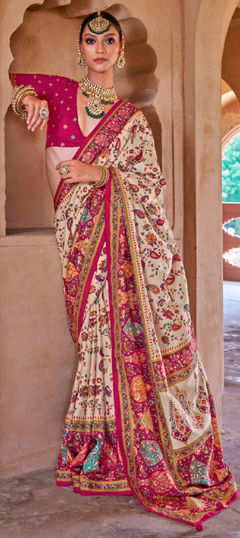 White and Off White color Saree in Art Silk fabric with Printed work