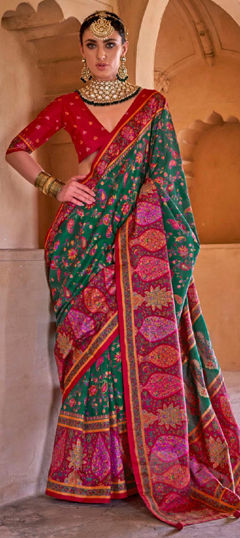 Green color Saree in Art Silk fabric with Printed work