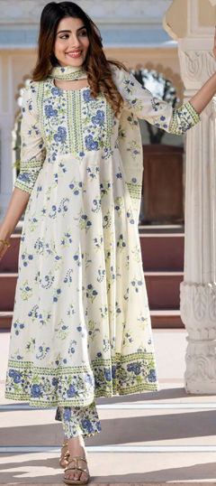 White and Off White color Salwar Kameez in Cotton fabric with Floral, Printed work