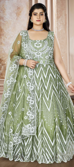Green color Gown in Net fabric with Sequence work