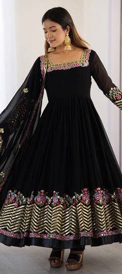 Black and Grey color Salwar Kameez in Georgette fabric with Embroidered, Sequence work