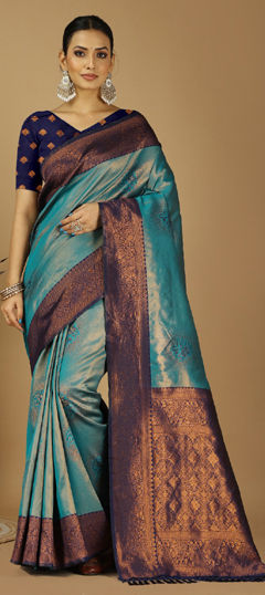 Blue color Saree in Handloom fabric with Weaving work