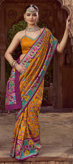 Yellow color Saree in Silk fabric with Weaving work
