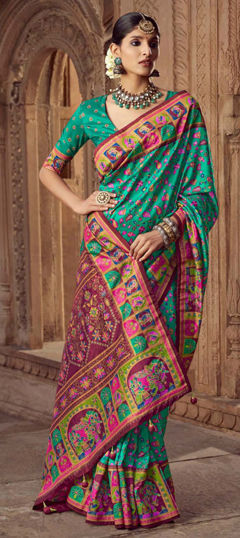 Green color Saree in Silk fabric with Weaving work