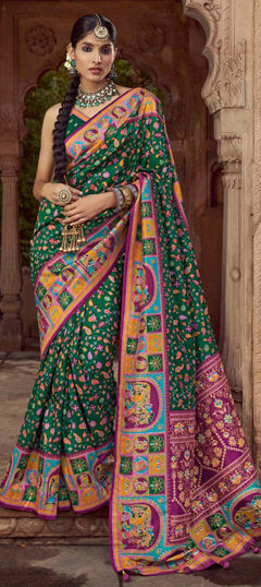 Green color Saree in Silk fabric with Weaving work