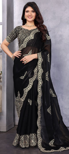 Black and Grey color Saree in Shimmer fabric with Embroidered, Sequence work