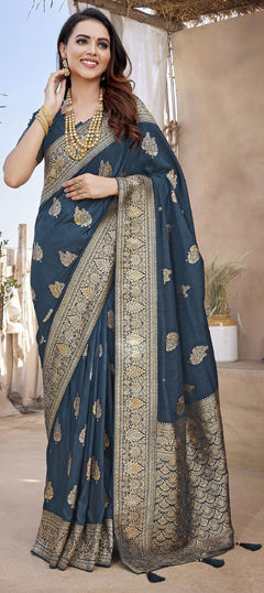 Blue color Saree in Blended, Silk fabric with Weaving work