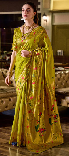 Green color Saree in Blended, Silk fabric with Weaving, Zari work