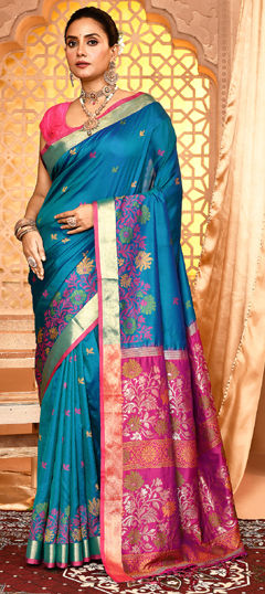 Blue color Saree in Silk fabric with Weaving work