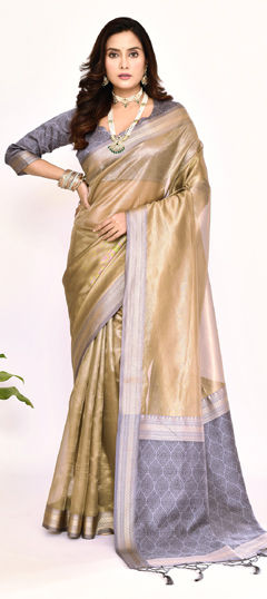 Black and Grey color Saree in Silk fabric with Weaving work