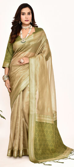 Green color Saree in Silk fabric with Weaving work