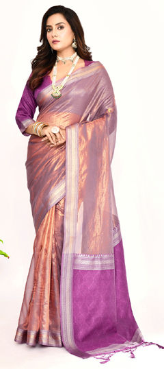 Pink and Majenta color Saree in Silk fabric with Weaving work