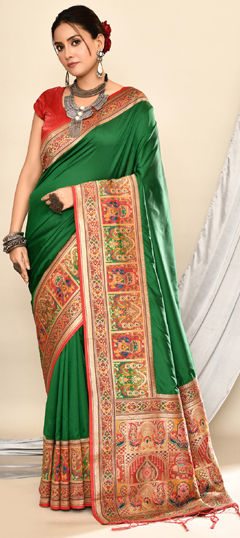 Red and Maroon color Saree in Silk fabric with Weaving work