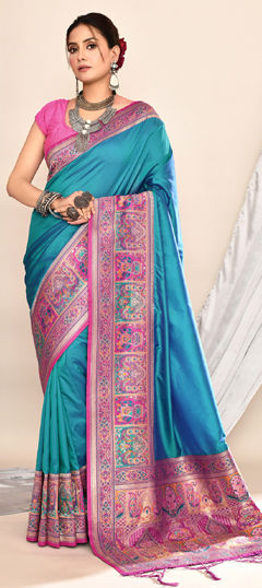 Pink and Majenta, Purple and Violet color Saree in Silk fabric with Weaving work