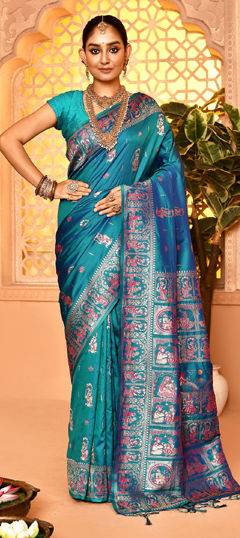 Blue color Saree in Silk fabric with Weaving work