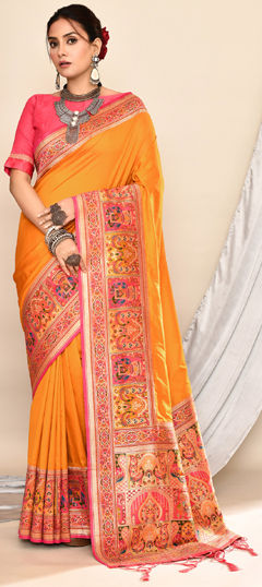 Pink and Majenta color Saree in Silk fabric with Weaving work