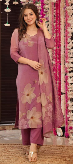 Pink and Majenta color Salwar Kameez in Silk fabric with Printed work