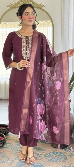 Purple and Violet color Salwar Kameez in Rayon fabric with Embroidered, Thread work