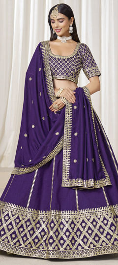 Purple and Violet color Lehenga in Art Silk fabric with Embroidered, Thread, Zari work