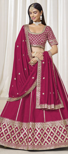 Pink and Majenta color Lehenga in Art Silk fabric with Embroidered, Thread, Zari work