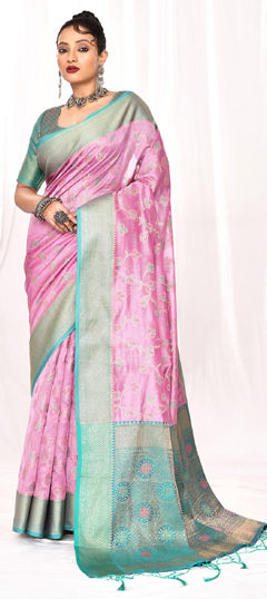 Purple and Violet color Saree in Silk fabric with Weaving work