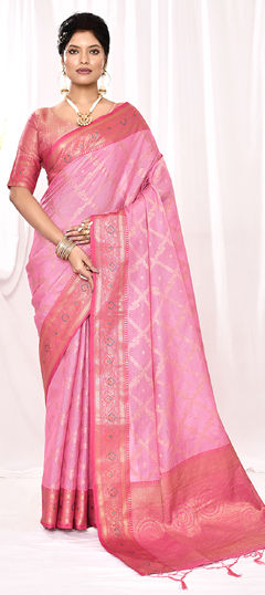 Pink and Majenta color Saree in Silk fabric with Weaving work