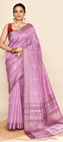 Purple and Violet color Saree in Silk fabric with Weaving work