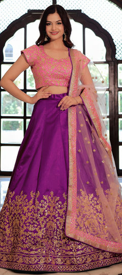 Purple and Violet color Lehenga in Silk fabric with Embroidered, Sequence, Thread, Zari work