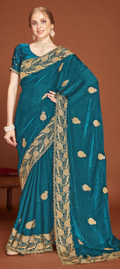 Pink and Majenta color Saree in Organza Silk fabric with Embroidered, Zari, Zircon work