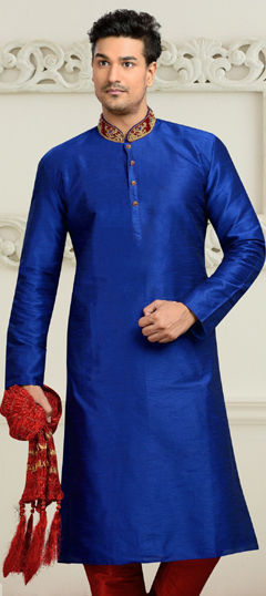 Blue color Kurta in Dupion Silk fabric with Embroidered work