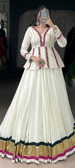 White and Off White color Long Lehenga Choli in Rayon fabric with Mirror work