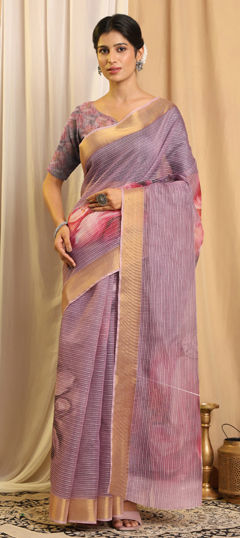 Purple and Violet color Saree in Chanderi Silk fabric with Printed work