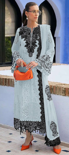 Blue color Salwar Kameez in Faux Georgette fabric with Embroidered, Thread work