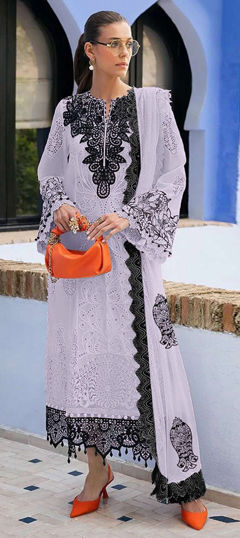 White and Off White color Salwar Kameez in Faux Georgette fabric with Embroidered, Thread work