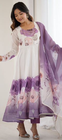 Multicolor color Salwar Kameez in Organza Silk fabric with Floral, Printed work