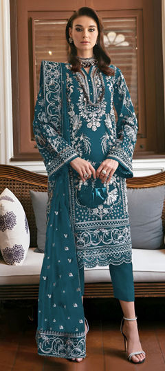 Green color Salwar Kameez in Georgette fabric with Embroidered, Thread work