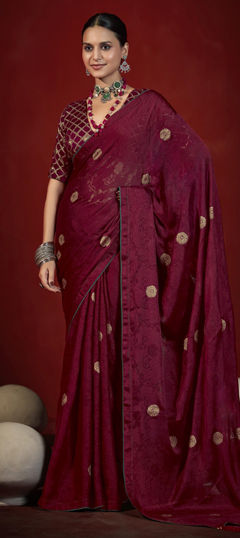 Red and Maroon color Saree in Art Silk fabric with Zari work