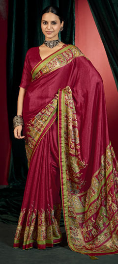 Red and Maroon color Saree in Art Silk fabric with Printed work