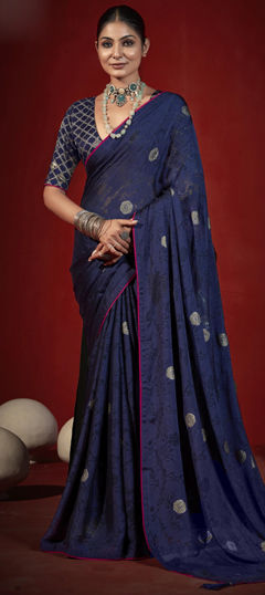 Blue color Saree in Art Silk fabric with Zari work
