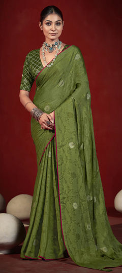 Green color Saree in Art Silk fabric with Zari work