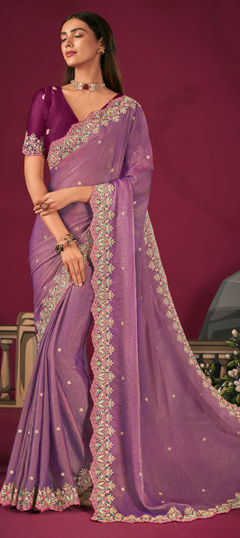 Pink and Majenta color Saree in Silk fabric with Embroidered, Thread, Zari work