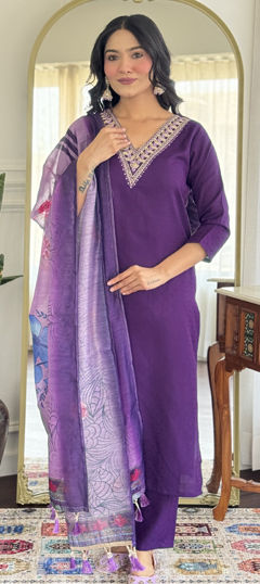 Purple and Violet color Salwar Kameez in Rayon, Viscose fabric with Embroidered work