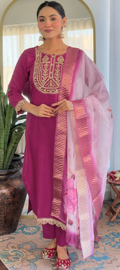 Purple and Violet color Salwar Kameez in Rayon, Viscose fabric with Embroidered work