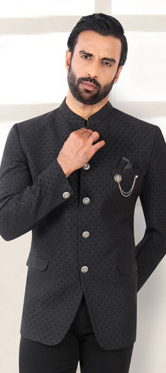 Black and Grey color Blazer in Rayon fabric with Broches work