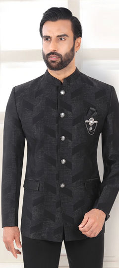 Black and Grey color Blazer in Rayon fabric with Broches work